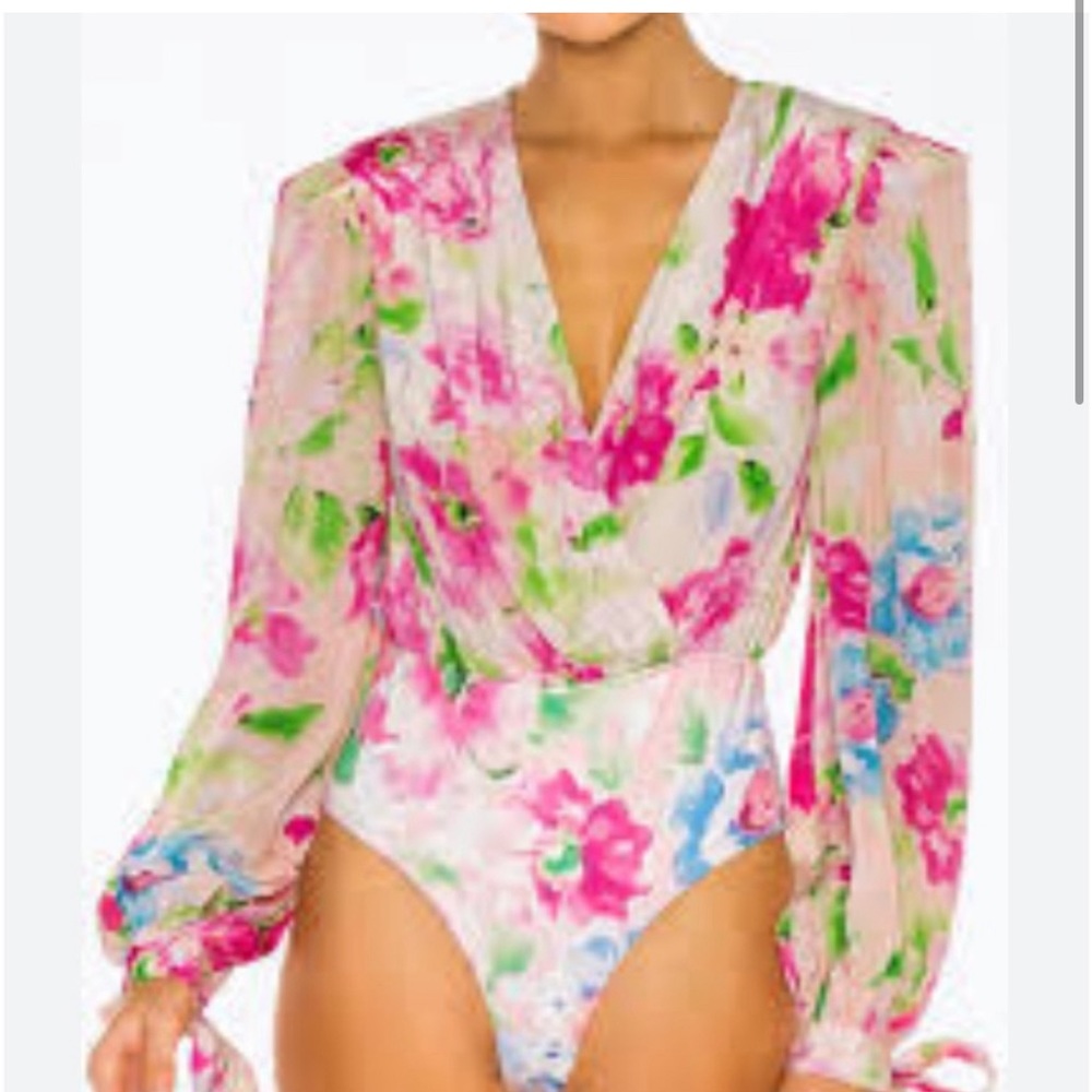 [SOLD] Rococo Sand - Alora Floral-Print Stretch-Crepe Bodysuit